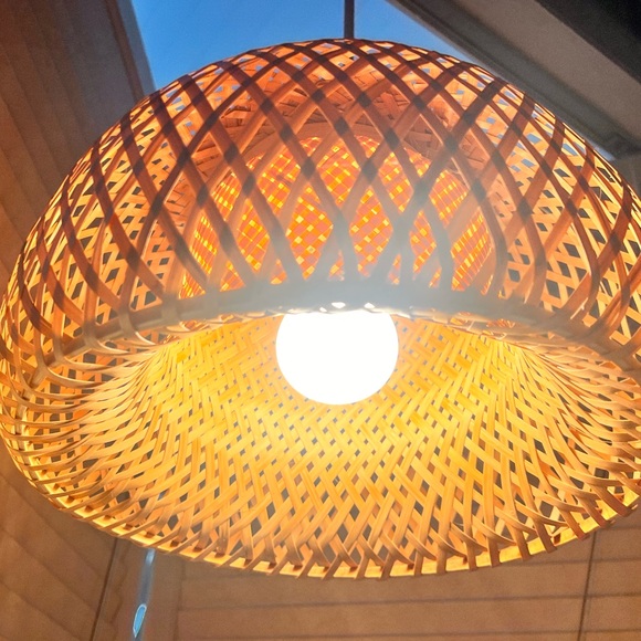 Bamboo Rattan Basket Lamp Light - 11” Diameter, corded pendant - Picture 3 of 12